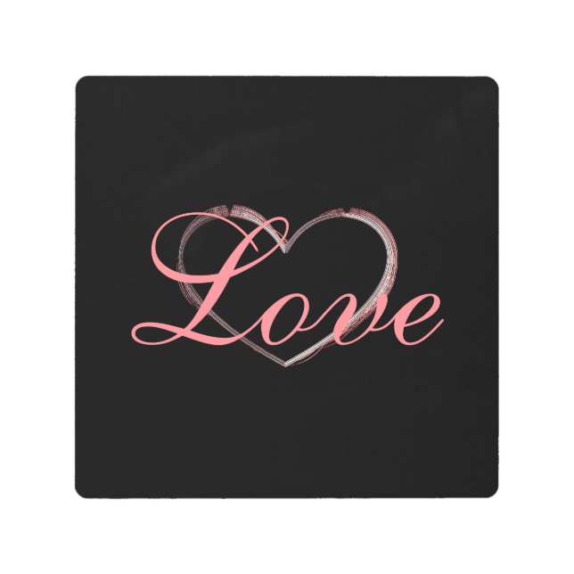 Impresión En Metal Trendy Heart Grey Calligraphy Love Boda (Anverso)
