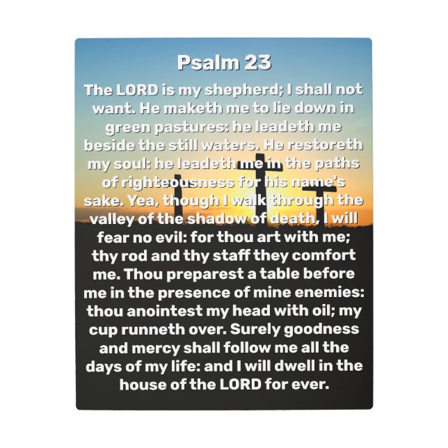 Impresión En Metal Tres cruces Salmo 23 Sunset Christian Wall Art (Anverso)