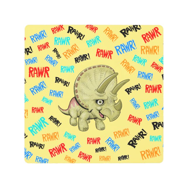 Impresión En Metal Triceratops dice "¡Rawr!" (Anverso)