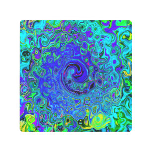 Impresión En Metal Trippy Violet Blue Abstract Retro Liquid Swirl
