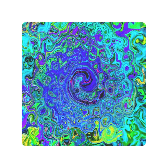 Impresión En Metal Trippy Violet Blue Abstract Retro Liquid Swirl (Anverso)
