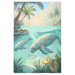 Impresión En Metal Tropical Paradise: Manatees in the Lagoon