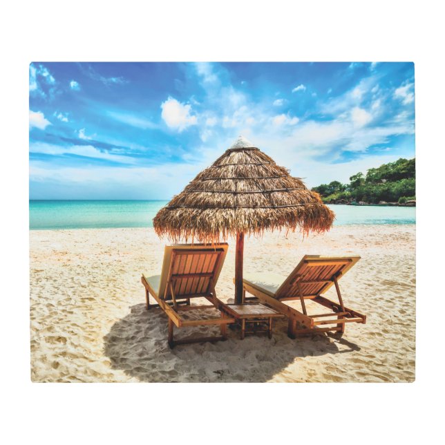 Impresión En Metal Tumbonas en la playa (Anverso)