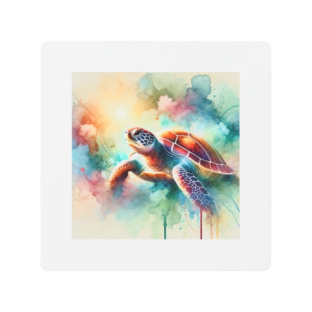 Impresión En Metal Turtle in a Vibrant Oasis 310824AREF144 - Watercol (Anverso)