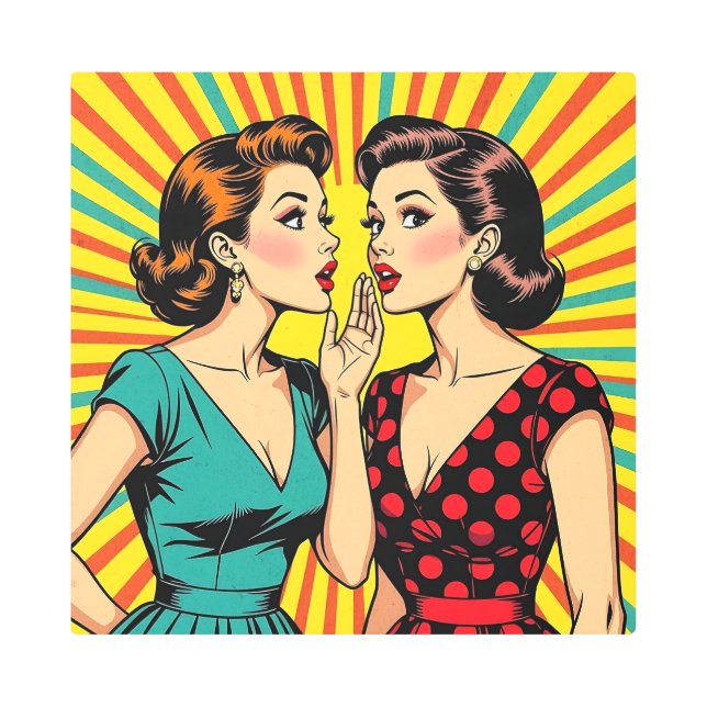 Impresión En Metal Two Woman Gossiping Telling Secrets Pop Art (Anverso)