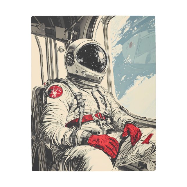 Impresión En Metal Un astronauta retro de ciencia ficción que reflexi (Anverso)