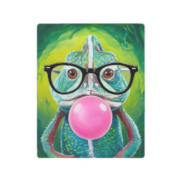 Impresión En Metal Un camaleón con gafas y una burbuja