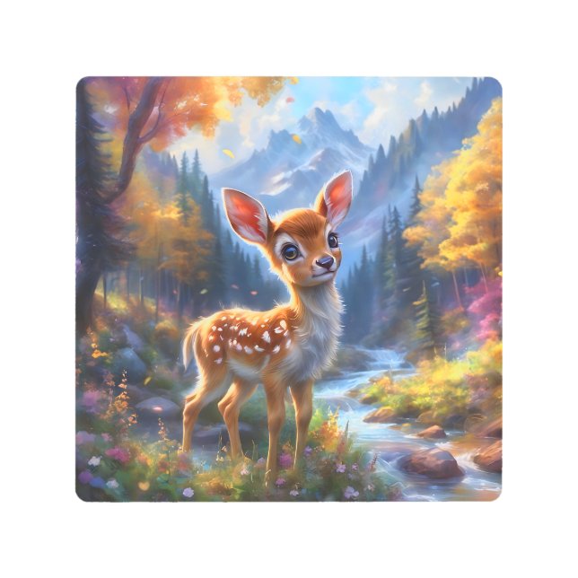 Impresión En Metal Un ciervo bebé adorable en un bosque encantado (Anverso)