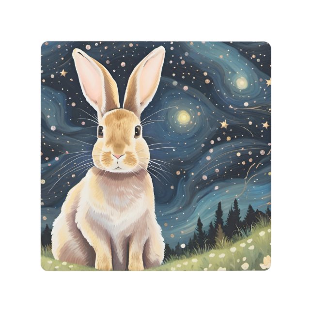 Impresión En Metal Un conejo en la noche estrellada (Anverso)