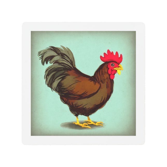 Impresión En Metal Un gallo marrón vintage (Anverso)