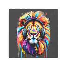 Un león con audífonos