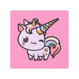 Impresión En Metal Un lindo unicornio kawaii