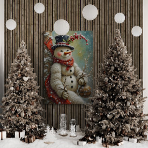 Impresión En Metal Un muñeco de nieve alegre