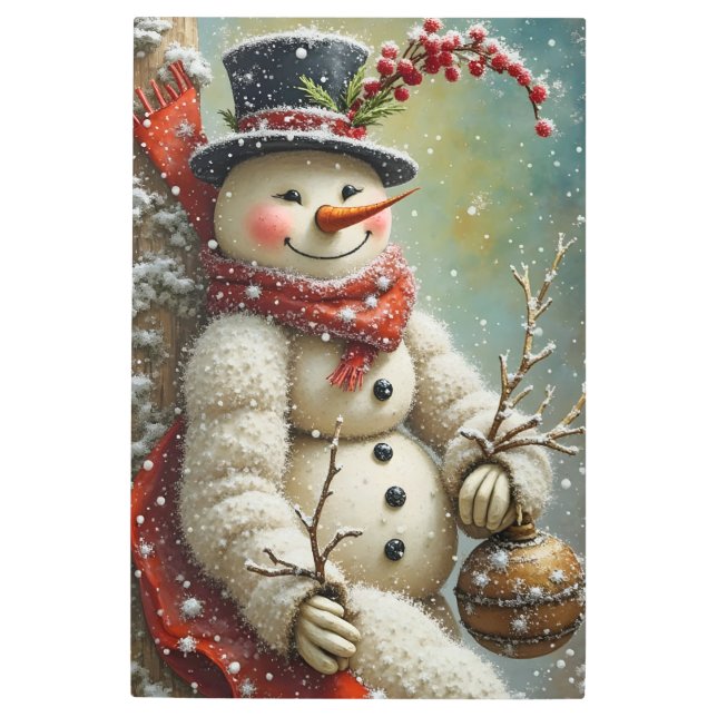 Impresión En Metal Un muñeco de nieve alegre (Anverso)