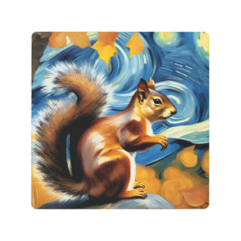 Impresión En Metal una ardilla adorable en una postal nocturna estrel