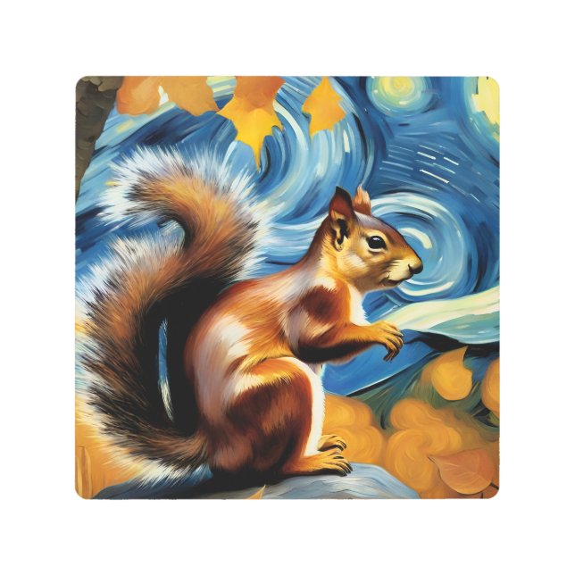 Impresión En Metal una ardilla adorable en una postal nocturna estrel (Anverso)