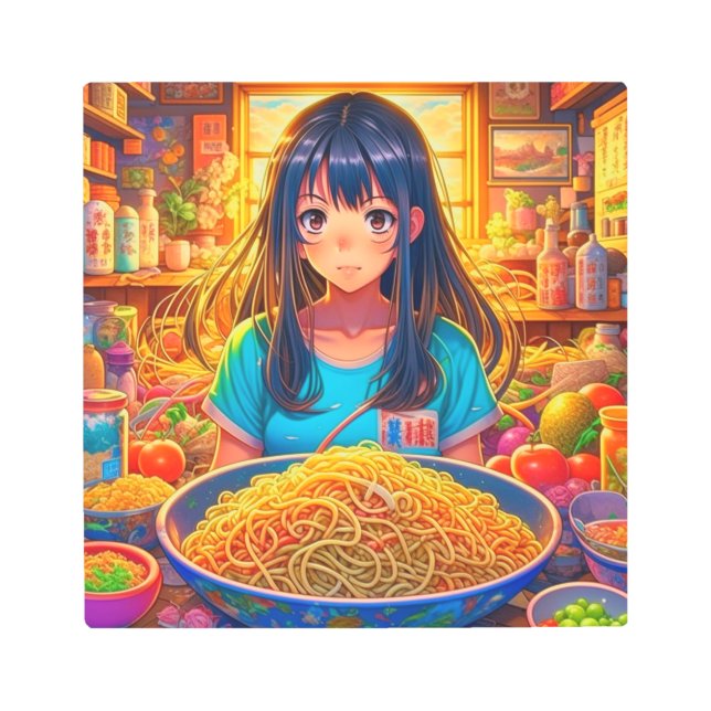 Impresión En Metal Una Chica y su Ramen Anime (Anverso)