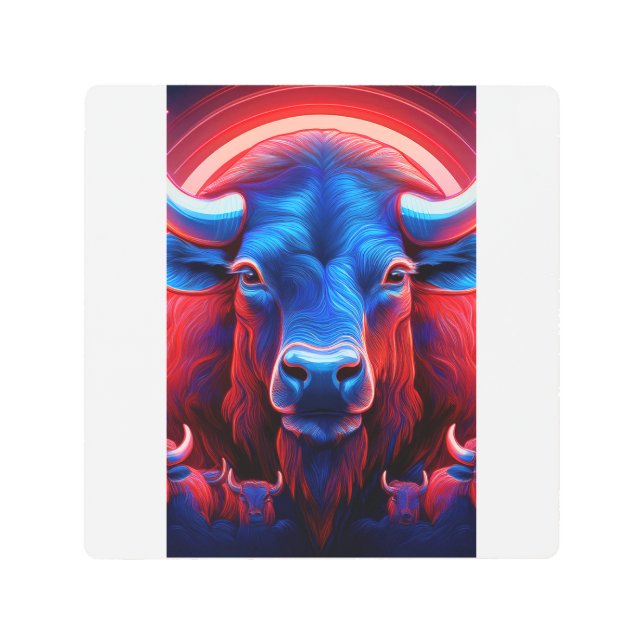 Impresión En Metal Una Manada De Buffaloes Rojos Blancos Y Azules (Anverso)