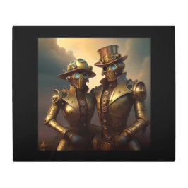 Impresión En Metal Una Pareja Robótica Steampunk Enamorada