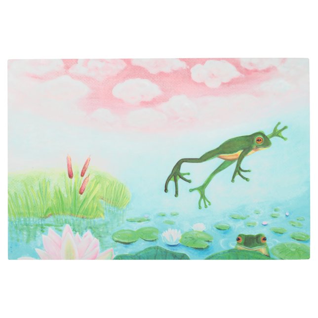 Impresión En Metal Una Rana Salta Al Ilustracion Del Estanque (Anverso)