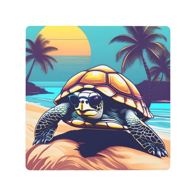 Impresión En Metal Una tortuga llevando gafas de sol (Anverso)