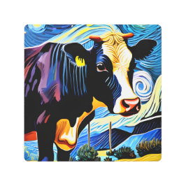 Impresión En Metal Una vaca en la noche estrellada