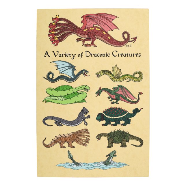 Impresión En Metal Una variedad de criaturas draconicas (Anverso)