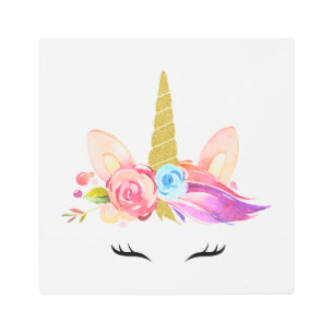 Impresión En Metal Unicornio Mágico, unicornio lindo, guardería Chica