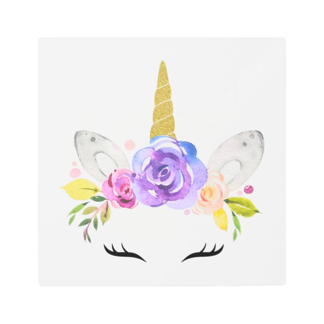 Impresión En Metal Unicornio mágico, unicornio lindo, guardería Chica (Anverso)