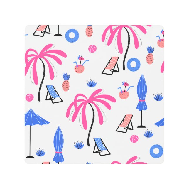 Impresión En Metal Vacaciones de verano: Patrón de piñas de palmeras (Anverso)