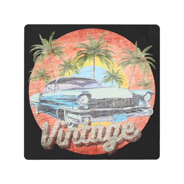 Impresión En Metal Vacaciones rusticas de verano de coches de época (Anverso)