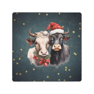 Impresión En Metal Vacas de granja de Navidades cortos