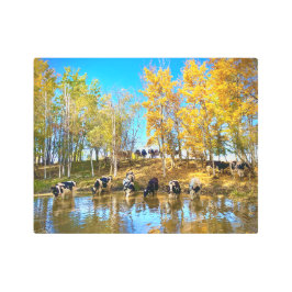 Impresión En Metal Vacas en otoño en el estanque