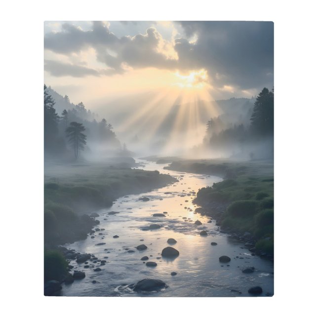 Impresión En Metal "Valle Serene Misty con río que fluye. (Anverso)