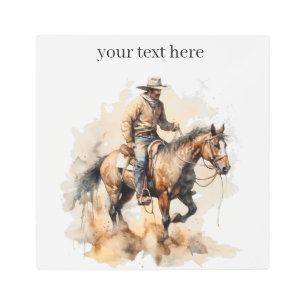 Impresión En Metal vaquero montando un caballo marrón, personalizable