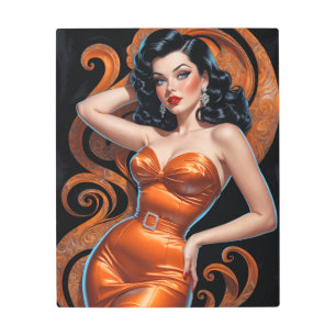 Impresión En Metal Vestido Naranja Brunette Pin-Up