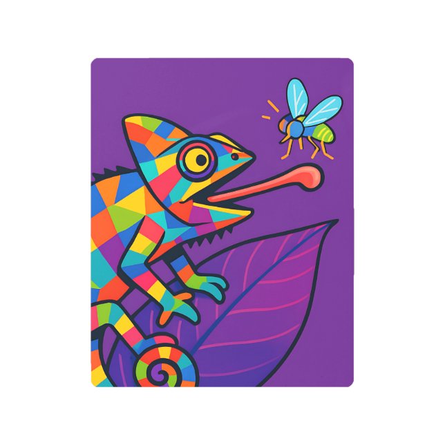 Impresión En Metal Vibrant Chameleon Metal Wall Art | Geometric Pop  (Anverso)