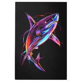 Impresión En Metal Vibrant Neon Shark Modern Digital Ocean