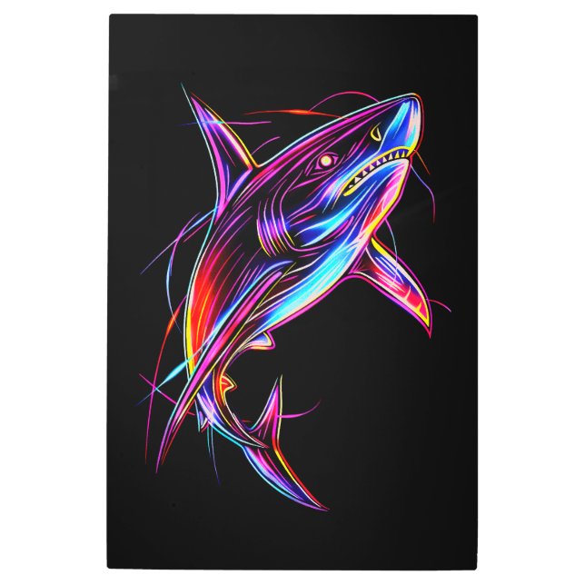 Impresión En Metal Vibrant Neon Shark Modern Digital Ocean (Anverso)