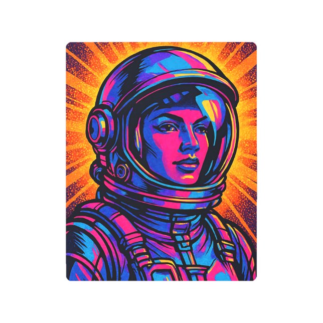 Impresión En Metal Vibrant Woman Astronaut Metal Print | Psychedelic  (Anverso)
