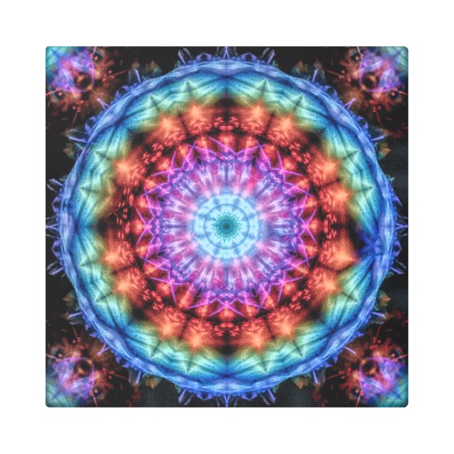 Impresión En Metal Vibrante aurícula arcoiris Kaleidoscope Mandala co (Anverso)