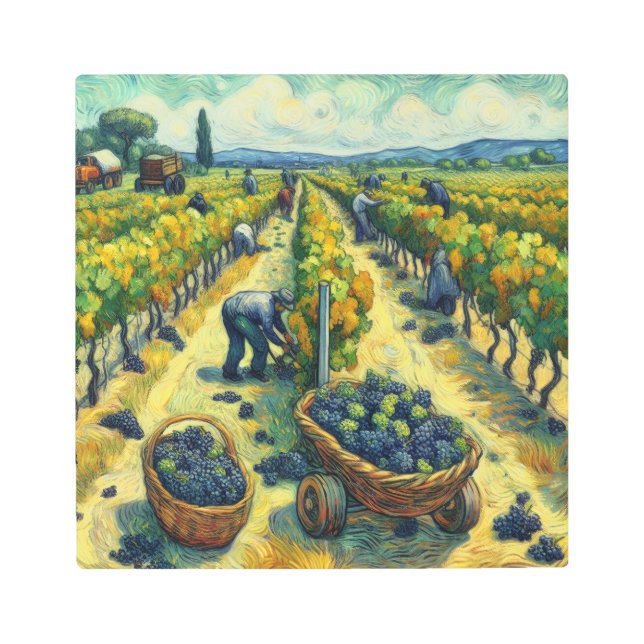 Impresión En Metal Vibrante cosecha de viñas: Masterpie de acuarela (Anverso)