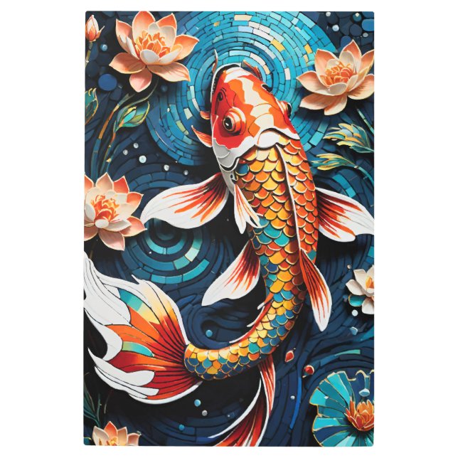 Impresión En Metal Vibrante Koi y hermosa escena acuática de flores (Anverso)