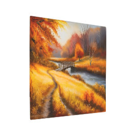 Impresión En Metal Vibrante pintura de bosques otoñales - Paisaje oto