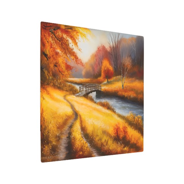 Impresión En Metal Vibrante pintura de bosques otoñales - Paisaje oto (Angulado)
