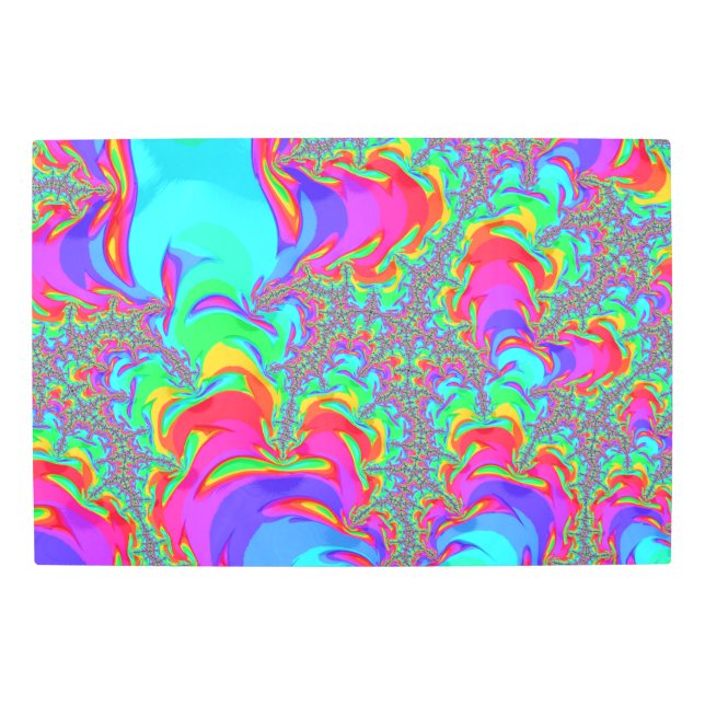 Impresión En Metal Vibrante retro trippy Neon Rainbow Fractal Art (Anverso)