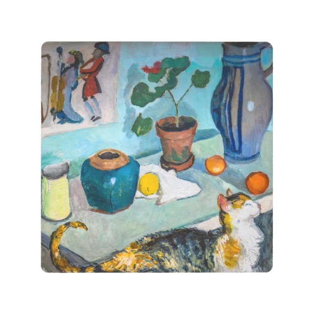 Impresión En Metal Vida fija con gato | Auguste Macke | (Anverso)