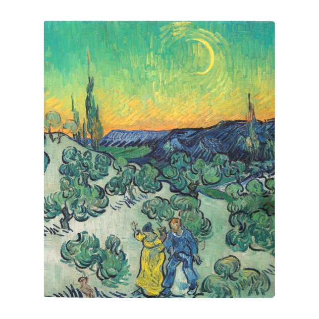 Impresión En Metal Vincent van Gogh - Paisaje iluminado por luna con  (Anverso)