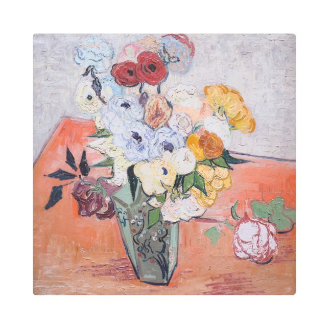 Impresión En Metal Vincent van Gogh - Vase con Rosas y anemones (Anverso)