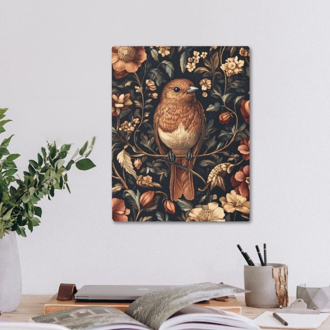 Impresión En Metal Vines de pájaro estilo William Morris (Vintage William Morris Style Bird Vines Metal Print)